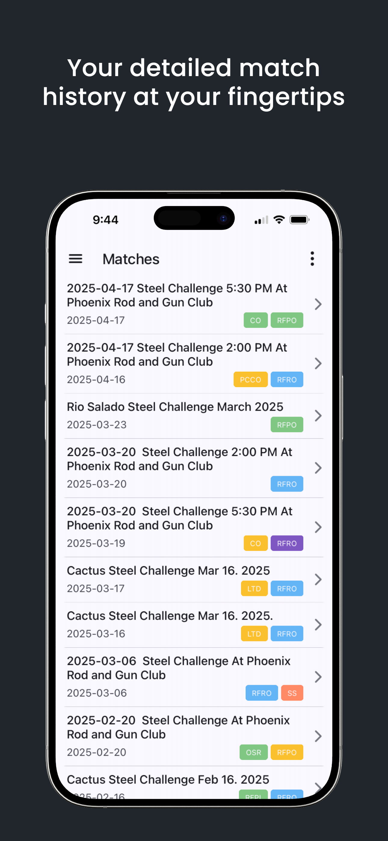 Matches screen